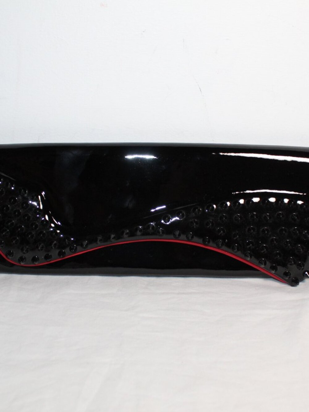 Christian Louboutin Black Patent Pigalle Spiked Clutch Handbag